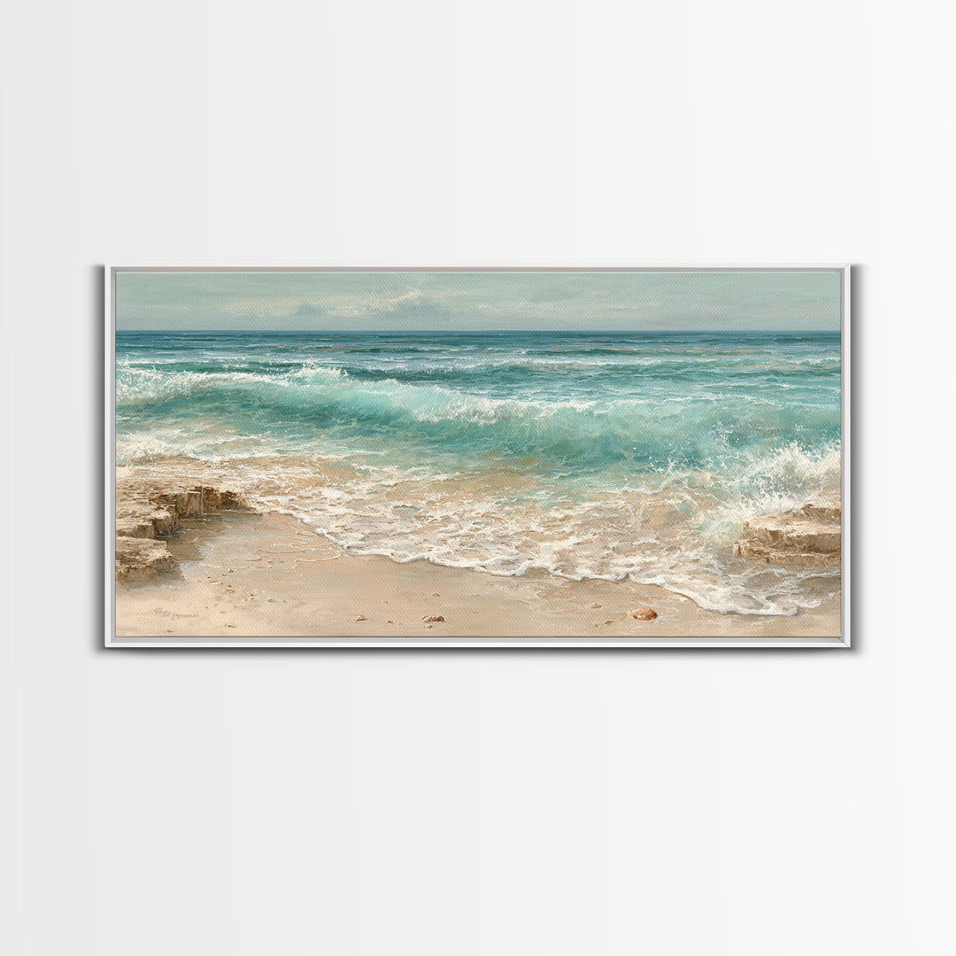 Mediterranean Cove with Clear Water Canvas Print, Beach Art, Printable Wall Art, Coastal Decor, Shore, Living Room Wall Art, BEA-2x1-64