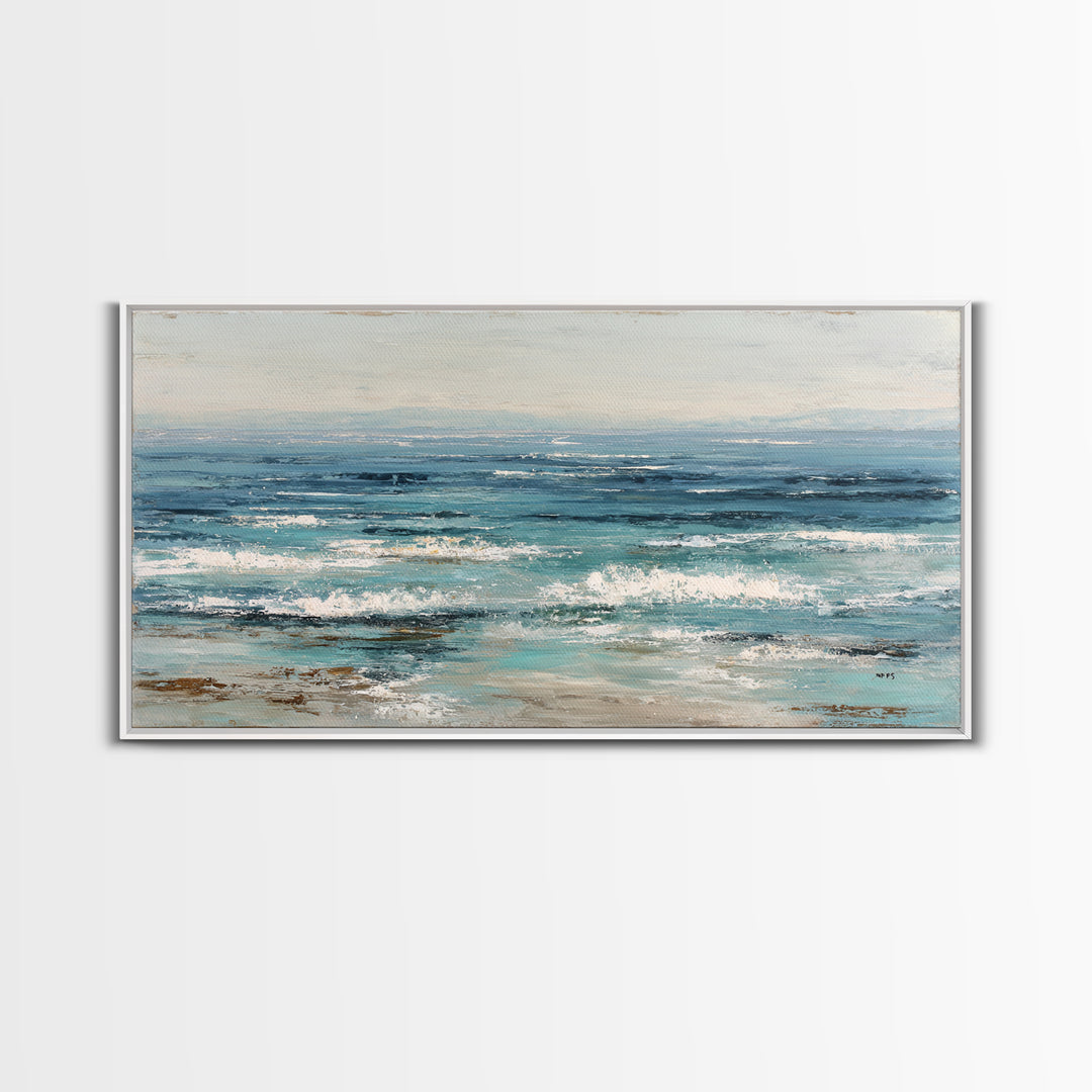 Abstract Ocean Horizon Framed Canvas Print, Beach Art, Wall Art Print, Coastal Decor, Shore, Beach Prints, Gallery Decor, BEA-2x1-84