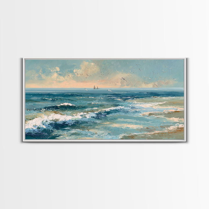 Aerial Turquoise Shoreline Canvas Print, Beach Art, Original Art, Coastal Decor, Fine Art, Shore, Beach Decor, Modern Art, BEA-2x1-93