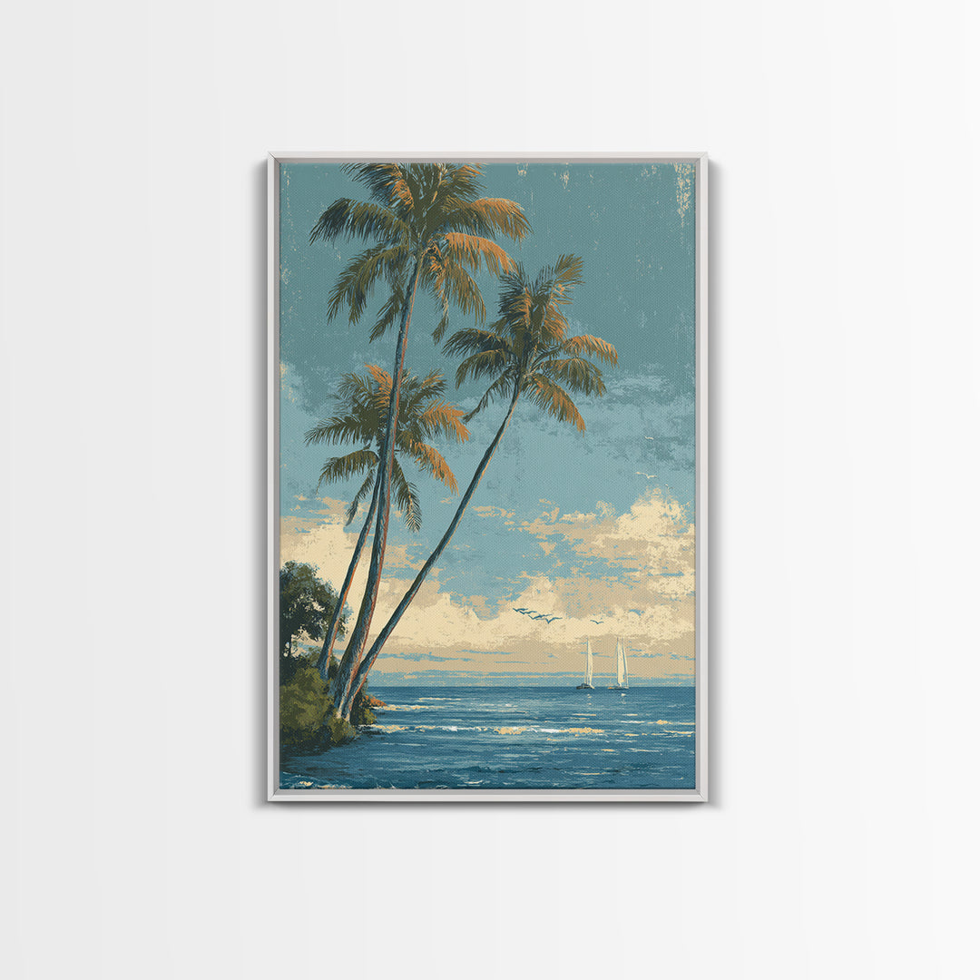 Tropical Palms Leaning Canvas Print, Beach Art, Gallery Decor, Coastal Decor, Fine Art, Shore, Contemporary Art, Wall Art, BEA-2x3-15