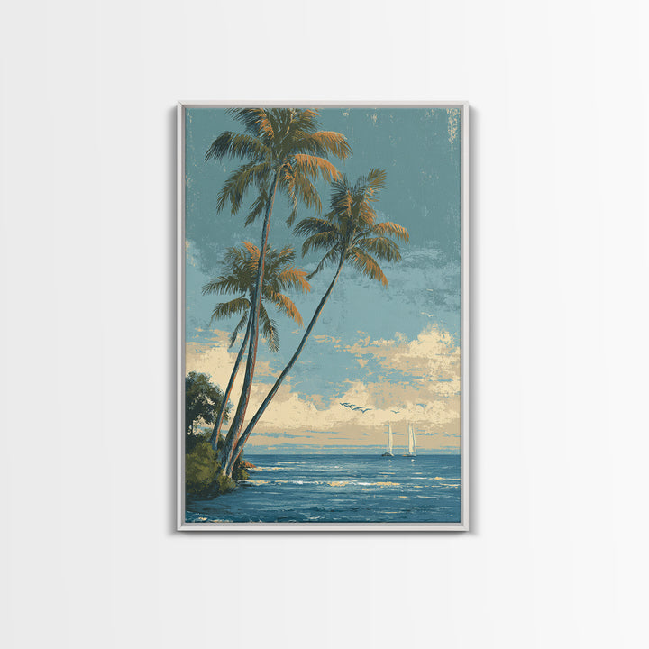 Tropical Palms Leaning Canvas Print, Beach Art, Gallery Decor, Coastal Decor, Fine Art, Shore, Contemporary Art, Wall Art, BEA-2x3-15