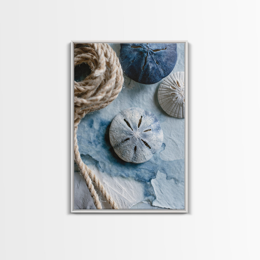 Minimal Sand Dollar Study on Textured Paper Framed Canvas Print, Beach Art, Digital Art, Coastal Decor, Oil Painting, Shore, BEA-2x3-20