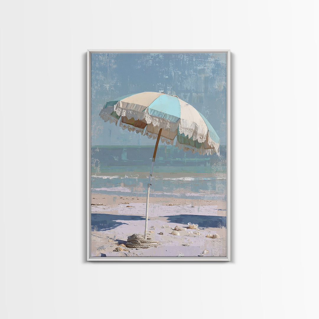 Beach Umbrella Pattern Framed Canvas Print, Beach Art, Printable Wall Art, Coastal Decor, Fine Art, Shore, Living Room Wall Art, BEA-2x3-88