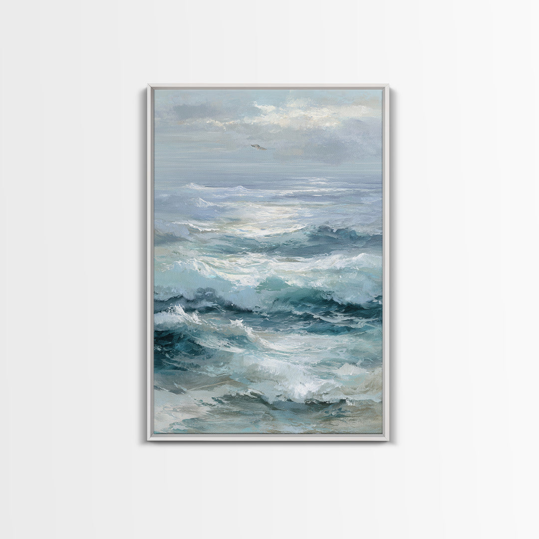 Stormy Ocean Wave Framed Canvas Print, Beach Art, Whimsical Decor, Coastal Decor, Fine Art, Shore, Beach Print, Whimsical Art, BEA-2x3-89