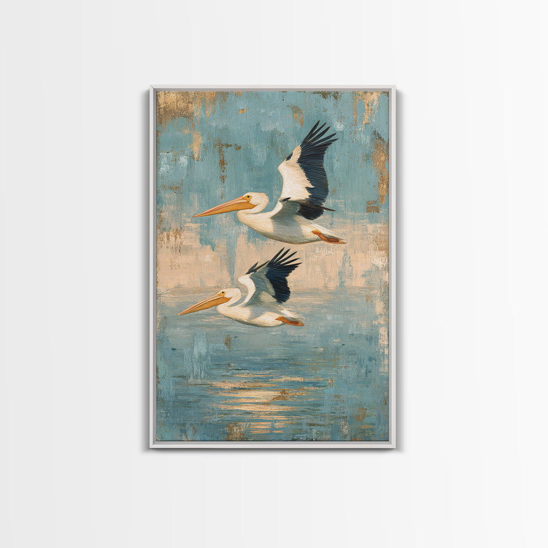 Pelicans Flying Low Canvas Print, Beach Art, Abstract Art, Coastal Decor, Fine Art, Shore, Modern Art, Beach Wall Art, BEA-2x3-99