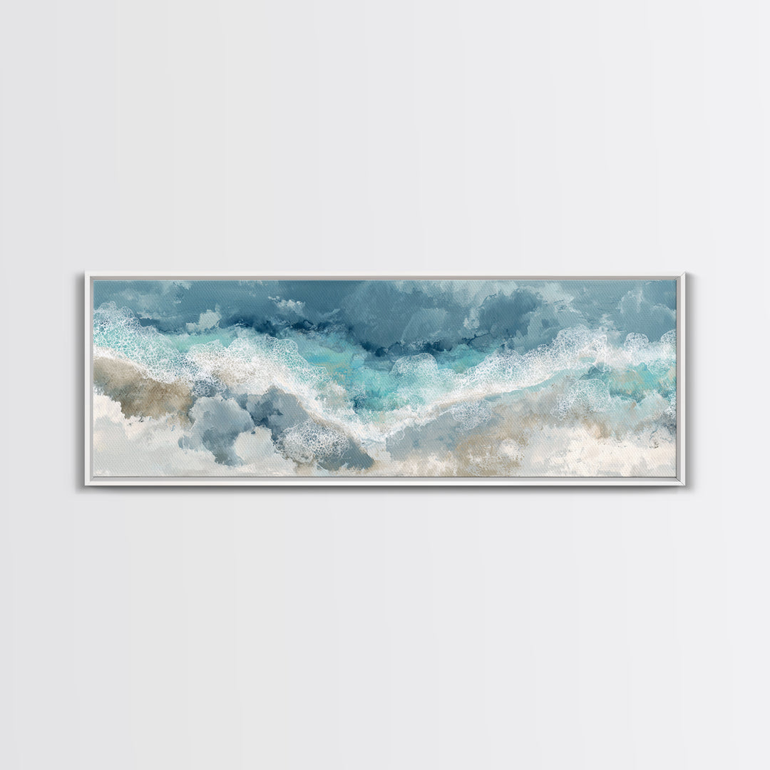 Aerial Turquoise Shoreline Framed Canvas Print, Beach Art, Wall Art Print, Coastal Decor, Fine Art, Shore, Beach Prints, BEA-3x1-17