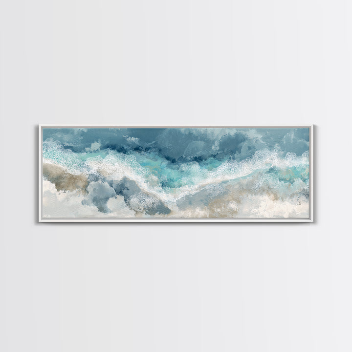 Aerial Turquoise Shoreline Framed Canvas Print, Beach Art, Wall Art Print, Coastal Decor, Fine Art, Shore, Beach Prints, BEA-3x1-17
