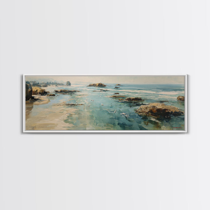 Coastal Cliffs with Gulls and Sea Spray Canvas Print, Beach Art, Gallery Decor, Coastal Decor, Fine Art, Shore, BEA-3x1-3