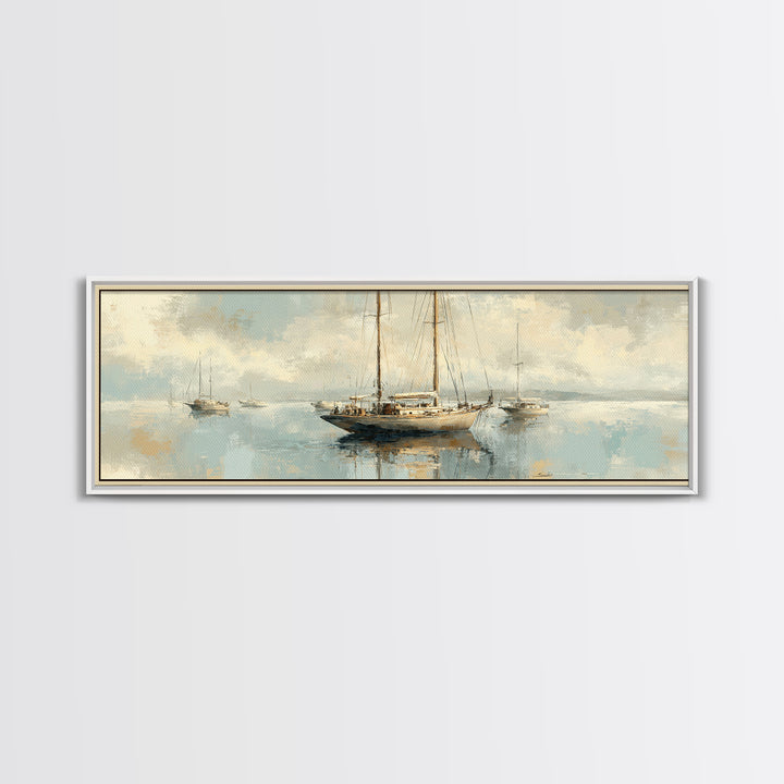 Sunset Sailboat Silhouette on Calm Water Canvas Print, Beach Art, Whimsical Decor, Coastal Decor, Fine Art, Shore, Beach Print, BEA-3x1-46