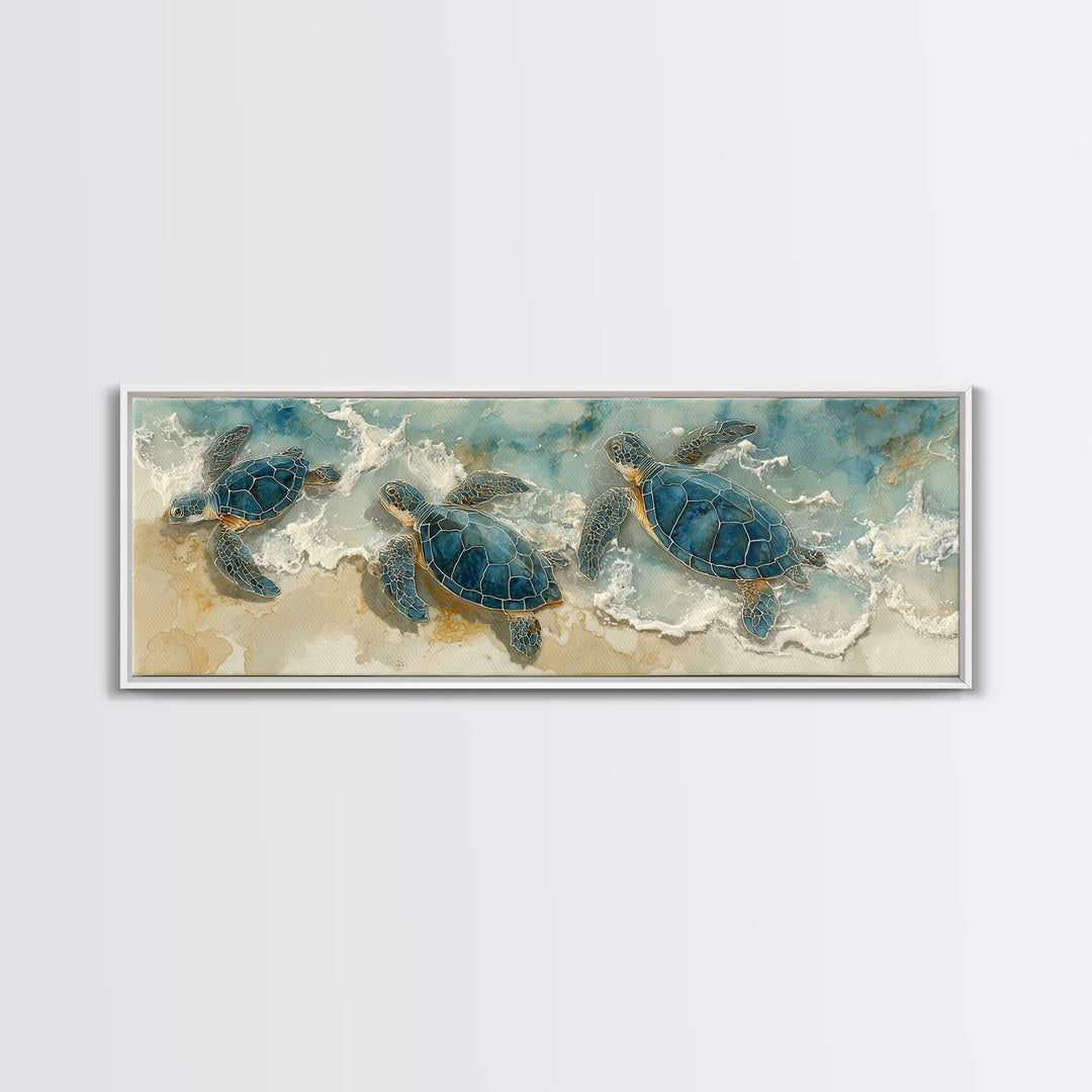 Family of Sea Turtles Crossing Moonlit Sand Canvas Print, Beach Art, Coastal Wall Art, Coastal Decor, Fine Art, Shore, BEA-3x1-6