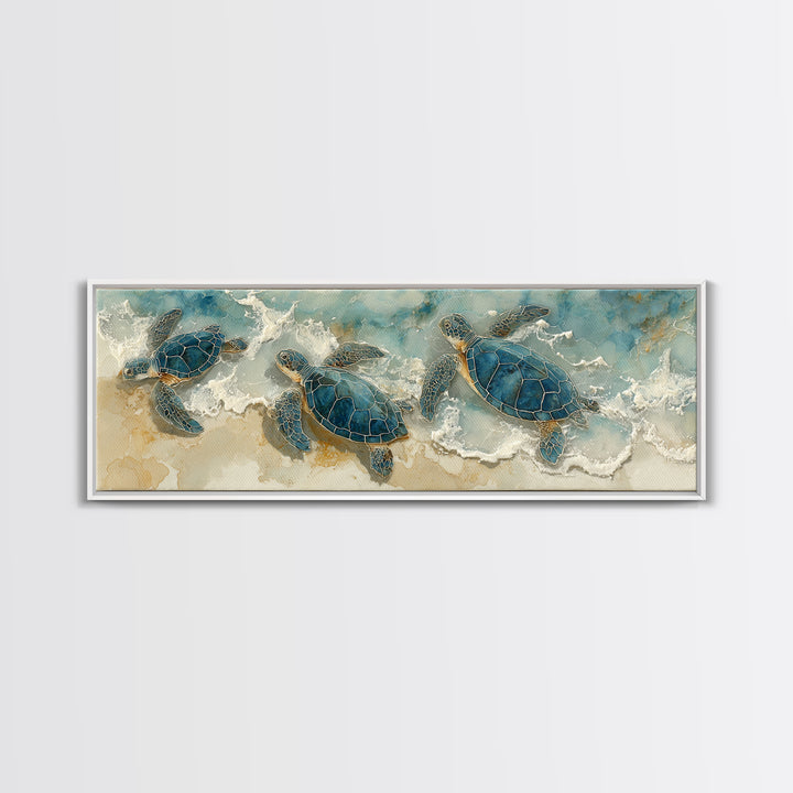 Family of Sea Turtles Crossing Moonlit Sand Canvas Print, Beach Art, Coastal Wall Art, Coastal Decor, Fine Art, Shore, BEA-3x1-6