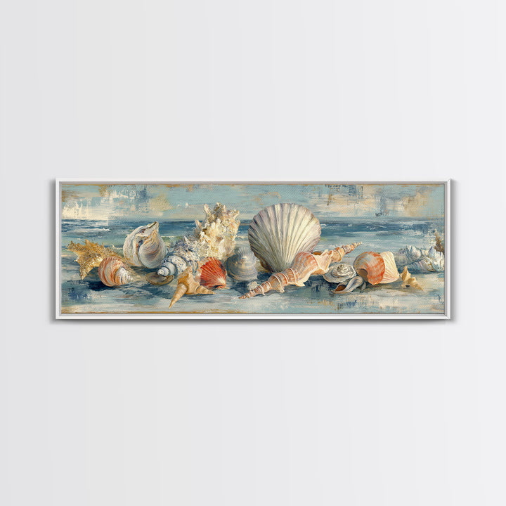 Seashell Collection Painted Like Natural Specimens Canvas Print, Beach Art, Coastal Decor, Shore, Living Room Wall Art, BEA-3x1-68