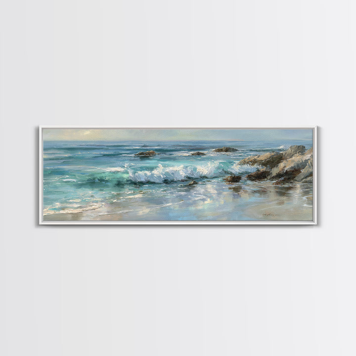 Mediterranean Cove with Clear Water Framed Canvas Print, Beach Art, Wall Decor, Coastal Decor, Fine Art, Shore, Whimsical Decor, BEA-3x1-84