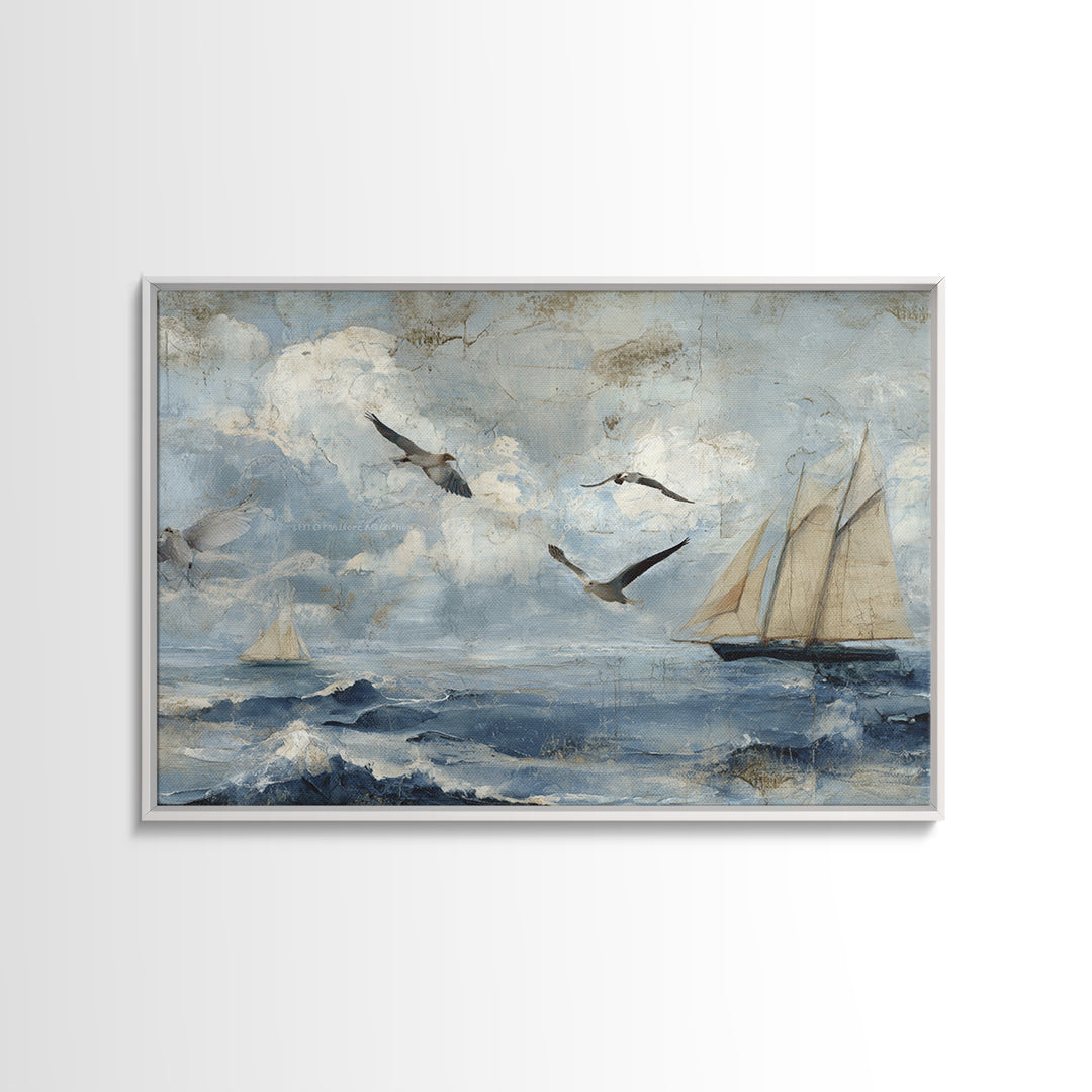 Old Coastal Map Composition Canvas Print, Beach Art, Abstract Art, Coastal Decor, Fine Art, Shore, Modern Art, Beach Wall Art, BEA-3x2-1