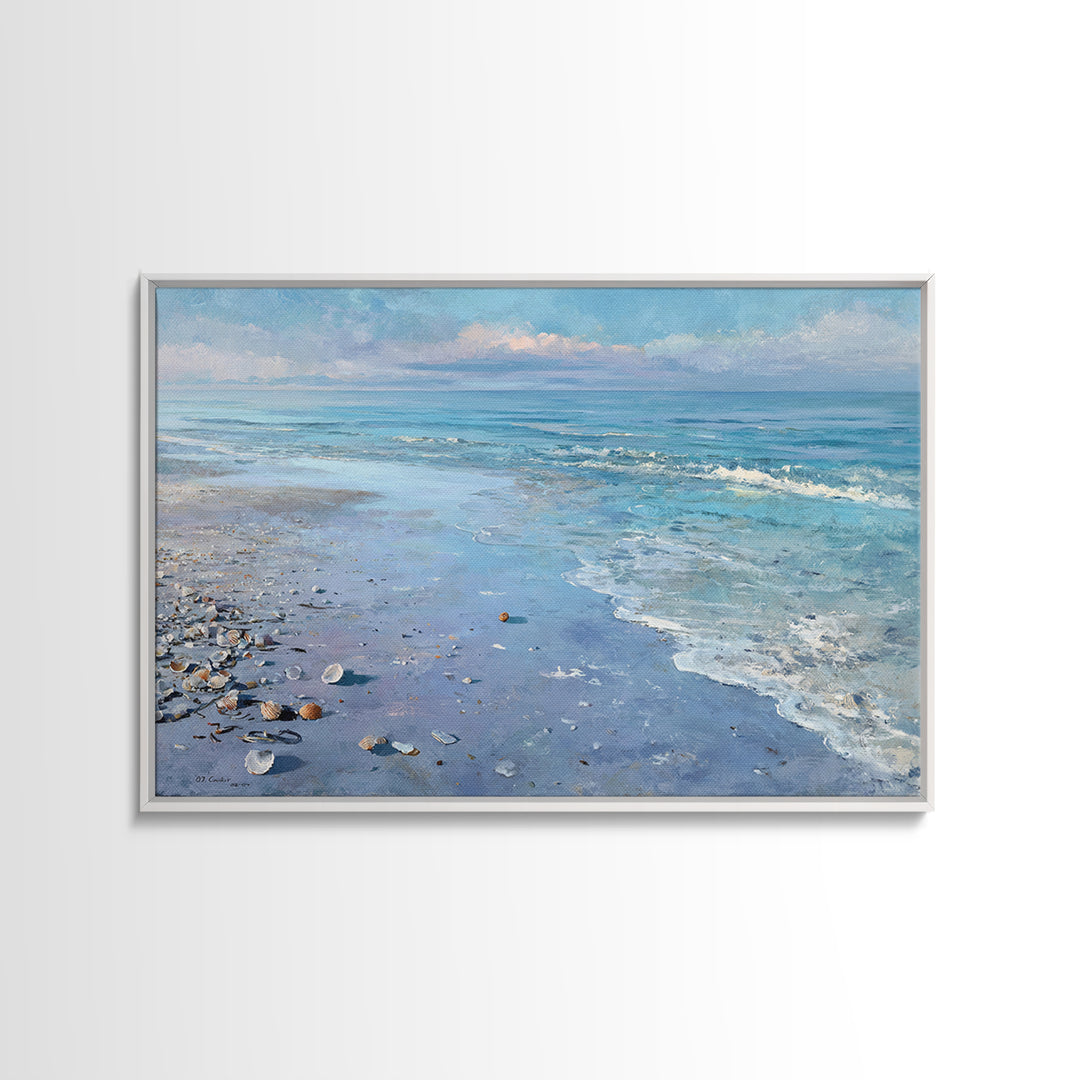 Moonlit Tropical Beach Framed Canvas Print, Beach Art, Fine Art Print, Coastal Decor, Oil Painting, Shore, Wall Decor, BEA-3x2-100
