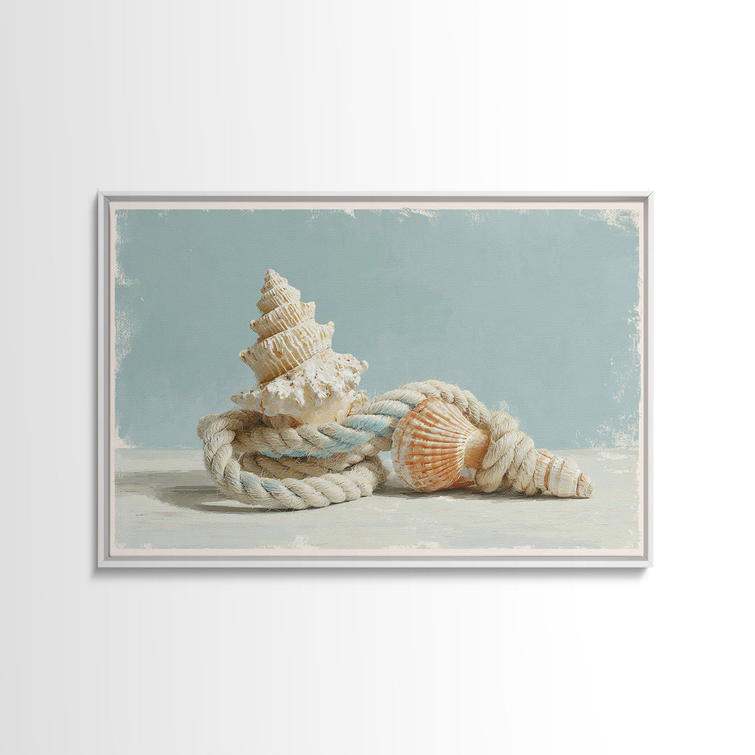 Nautical Rope and Shell Still Life Canvas Print, Beach Art, Wall Art Print, Coastal Decor, Fine Art, Shore, Beach Prints, BEA-3x2-21