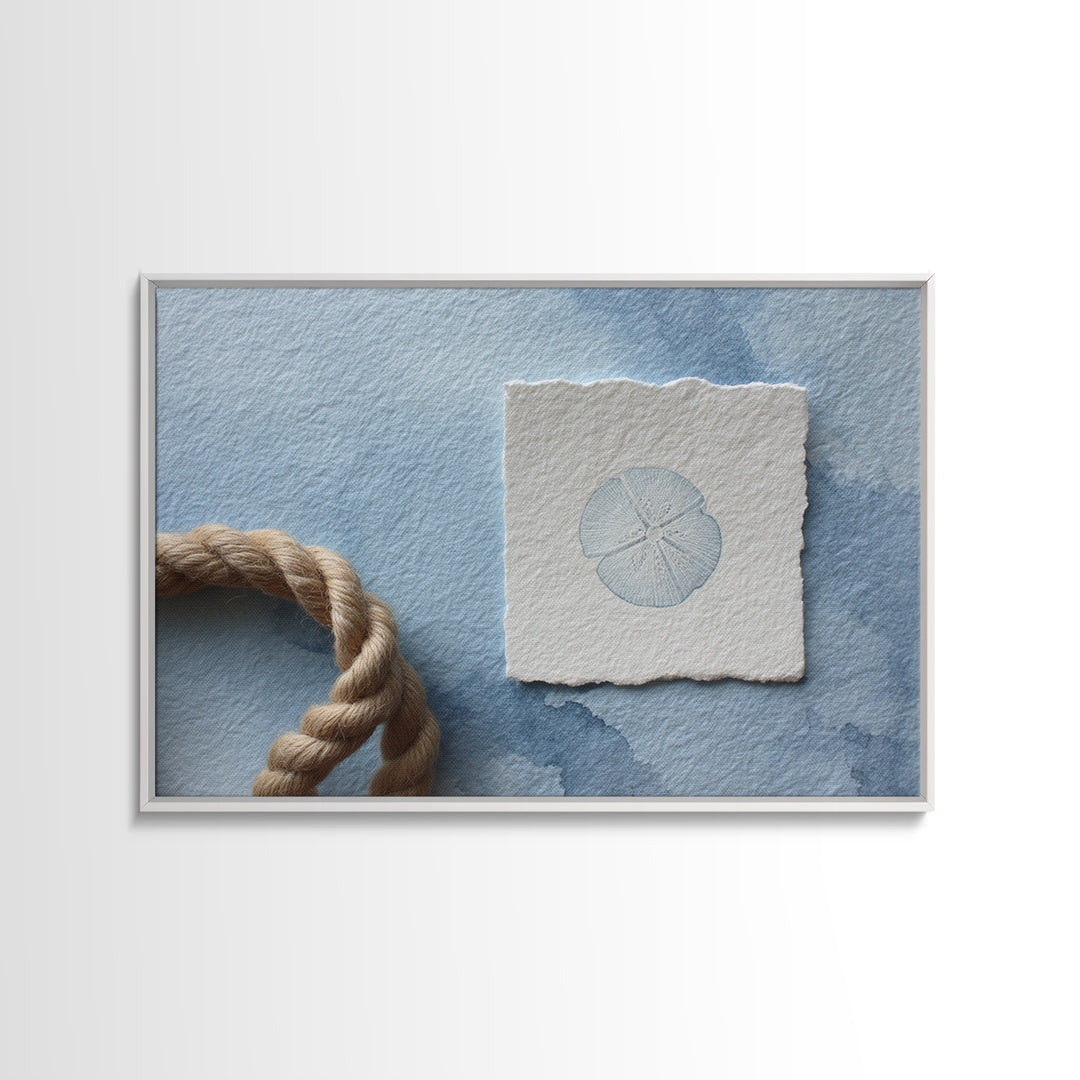 Minimal Sand Dollar Study on Textured Paper Framed Canvas Print, Beach Art, Gallery Decor, Coastal Decor, Abstract Art, Shore, BEA-3x2-64