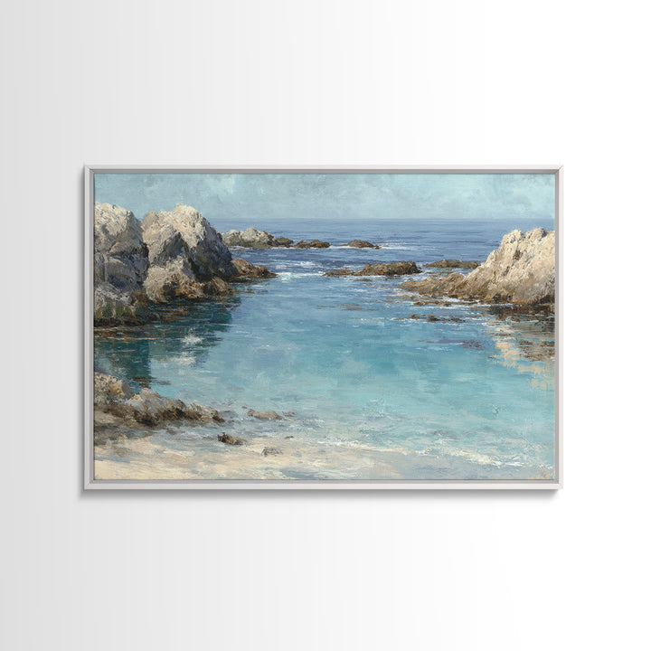 Mediterranean Cove with Clear Water Canvas Print, Beach Art, Modern Decor, Coastal Decor, Fine Art, Shore, Home Decor, BEA-3x2-72
