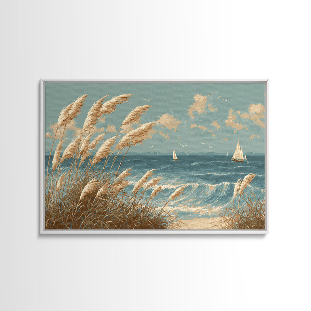Sea Oats Swaying Framed Canvas Print, Beach Art, Beach Wall Art, Coastal Decor, Fine Art, Shore, Art Print, Room Decor, BEA-3x2-81