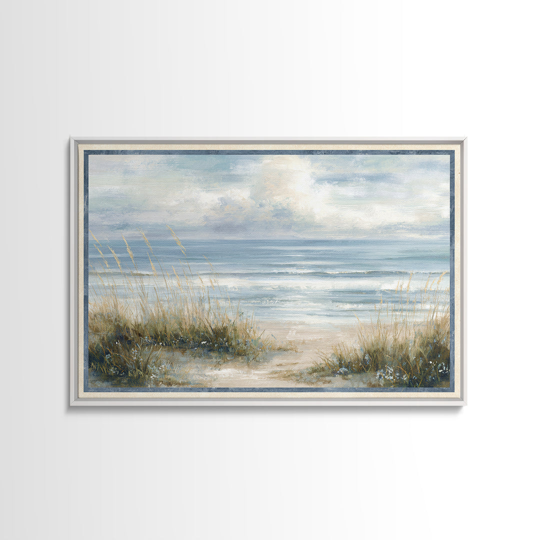 Driftwood and Wildflowers on Sand Canvas Print, Beach Art, Coastal Wall Art, Coastal Decor, Oil Painting, Shore, Fine Art Print, BEA-3x2-98