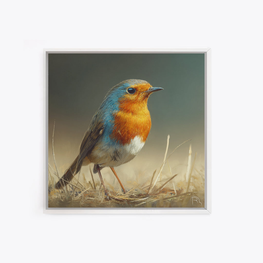 Robin in a Spring Garden with Soft Framed Canvas Print, Bird Art, Gallery Wall, Living Room Decor, Flight, Gallery Decor, BIR-1x1-39
