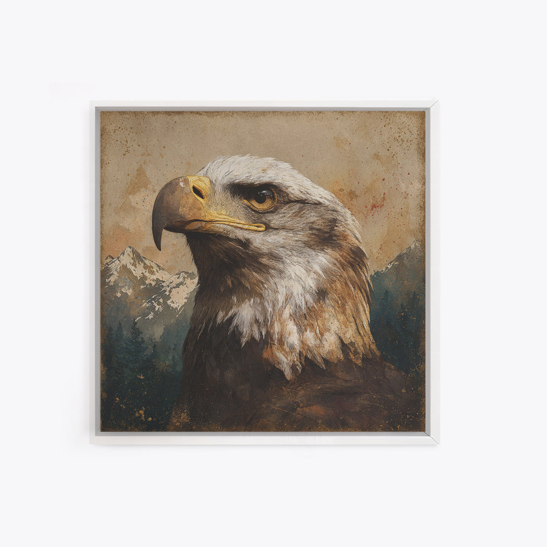 Eagle Portrait with Dramatic Mountain Wind Canvas Print, Bird Art, Bird Prints, Living Room Decor, Flight, Modern Decor, BIR-1x1-60