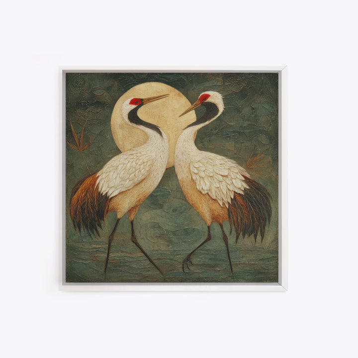 Pair of Cranes Dancing Canvas Print, Bird Art, Modern Decor, Living Room Decor, Fine Art, Flight, Home Decor, Wall Decor, BIR-1x1-75