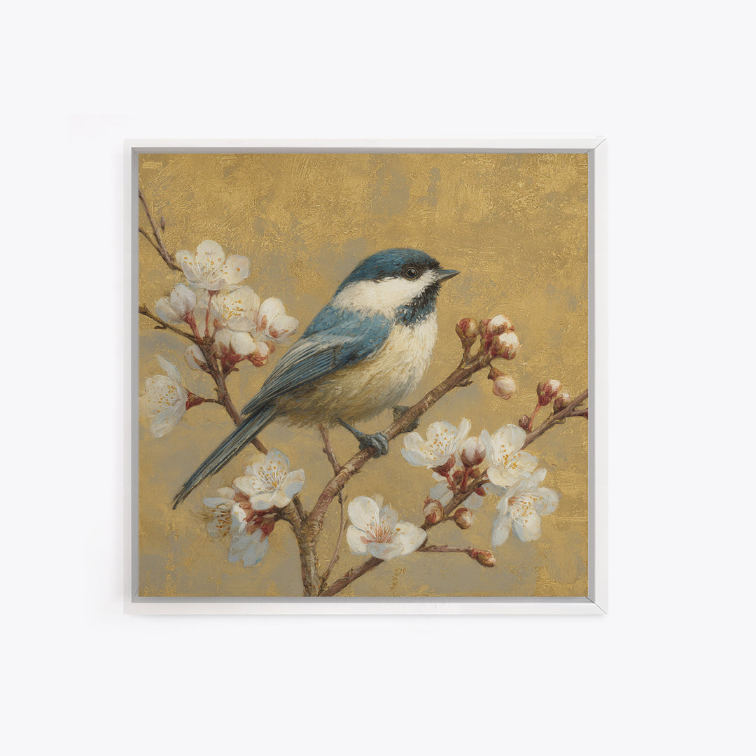 Songbird Perched on Cherry Blossoms Framed Canvas Print, Bird Art, Digital Print, Living Room Decor, Fine Art, Flight, BIR-1x1-8
