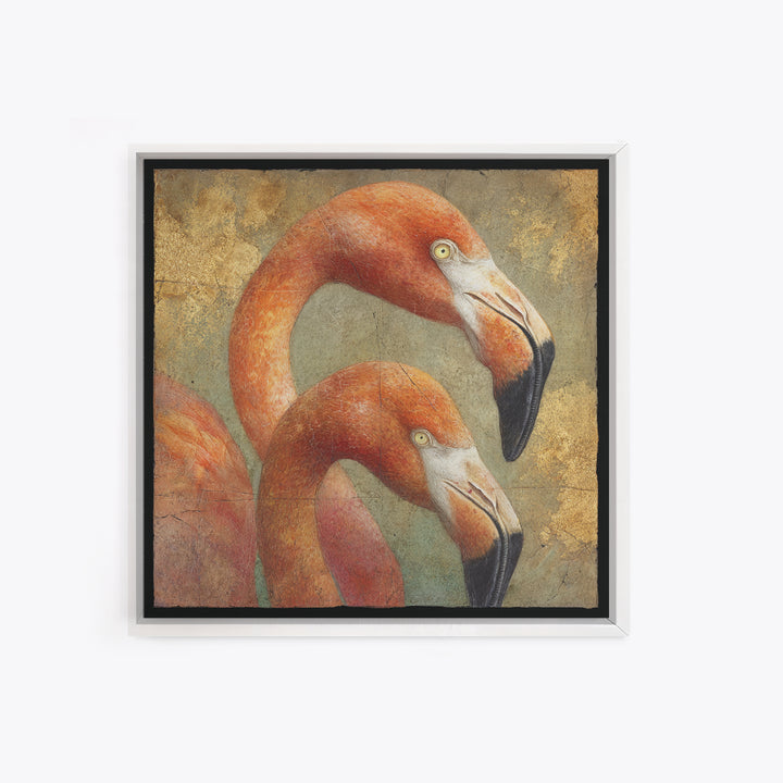 Flamingo Pair in Coral Water Reflections Canvas Print, Bird Art, Neutral Decor, Living Room Decor, Oil Painting, Flight, BIR-1x1-82