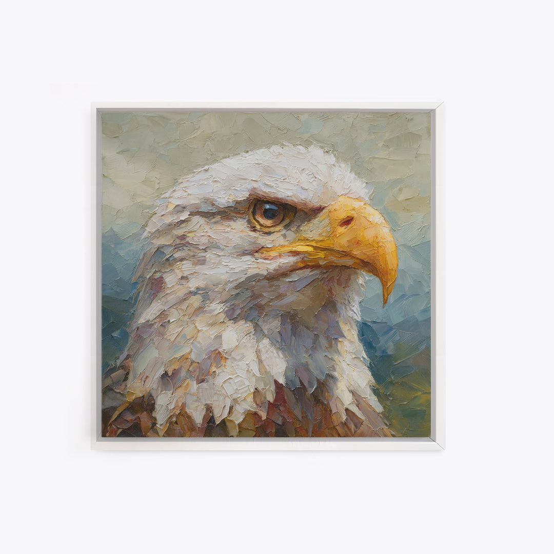 Eagle Portrait with Dramatic Mountain Wind Framed Canvas Print, Bird Art, Bird Wall Art, Living Room Decor, Fine Art, Flight, BIR-1x1-84