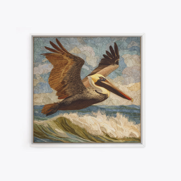 Pelican Flying over Coastal Waves Canvas Print, Bird Art, Rustic Home Decor, Living Room Decor, Fine Art, Flight, BIR-1x1-90