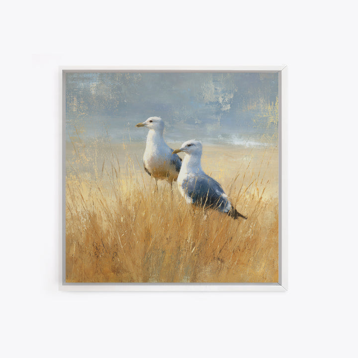 Seagulls Above a Pale Beach Horizon Canvas Print, Bird Art, Rustic Home Decor, Living Room Decor, Fine Art, Flight, BIR-1x1-92