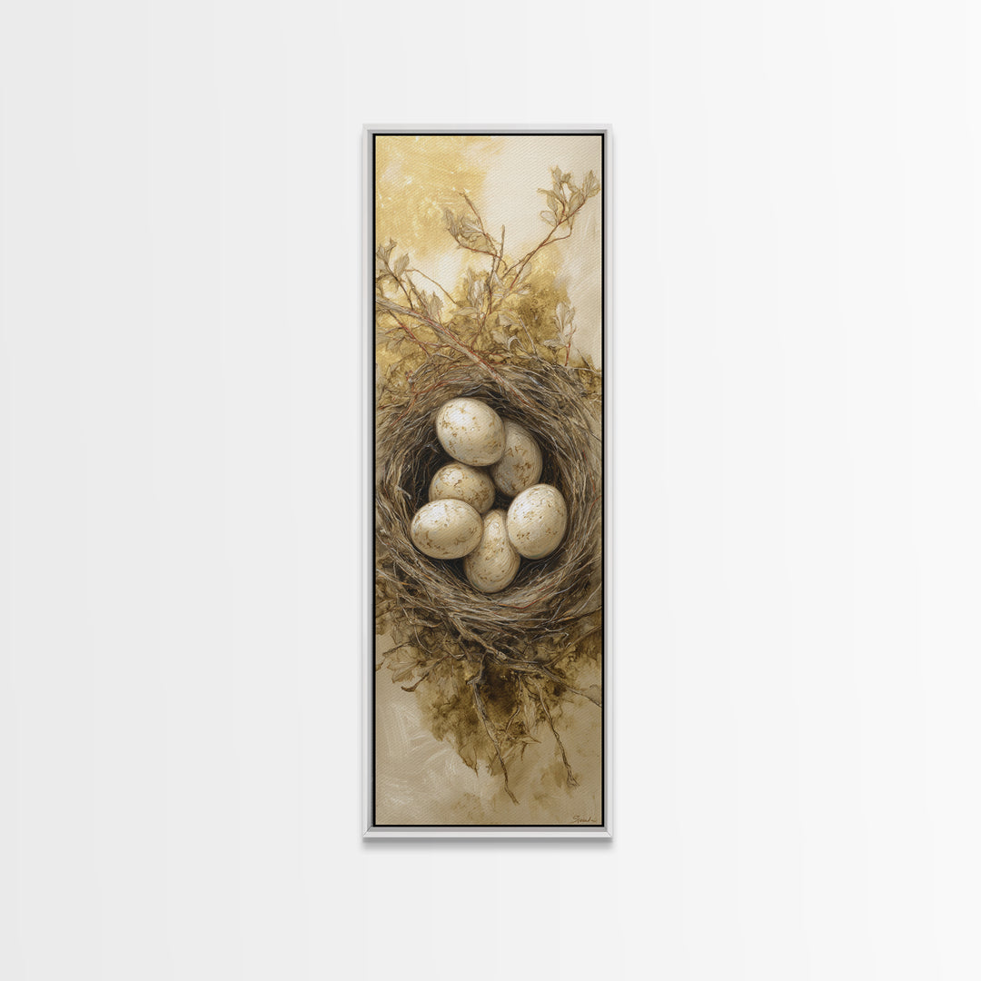 Bird Nest with Eggs and Delicate Twigs Canvas Print, Bird Art, Mcm Decor, Living Room Decor, Fine Art, Flight, Neutral Decor, BIR-1x3-10