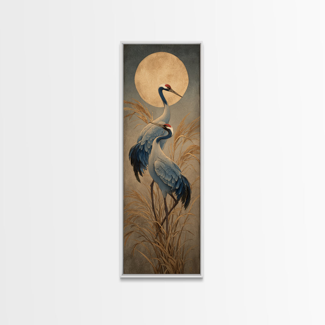 Pair of Cranes Dancing Framed Canvas Print, Bird Art, Home Decor, Living Room Decor, Abstract Art, Flight, Modern Wall Art, BIR-1x3-15