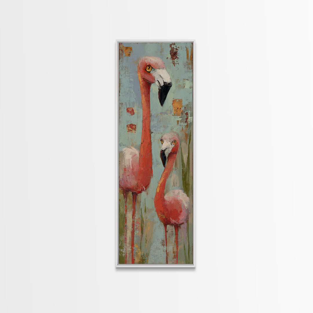 Flamingo Pair in Coral Water Reflections Canvas Print, Bird Art, Digital Download Art, Living Room Decor, Fine Art, Flight, BIR-1x3-22
