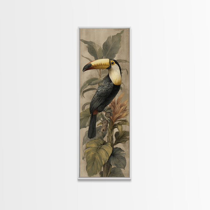 Toucan Framed by Bold Jungle Foliage Canvas Print, Bird Art, Wall Art, Living Room Decor, Fine Art, Flight, Japanese Wall Art, BIR-1x3-35