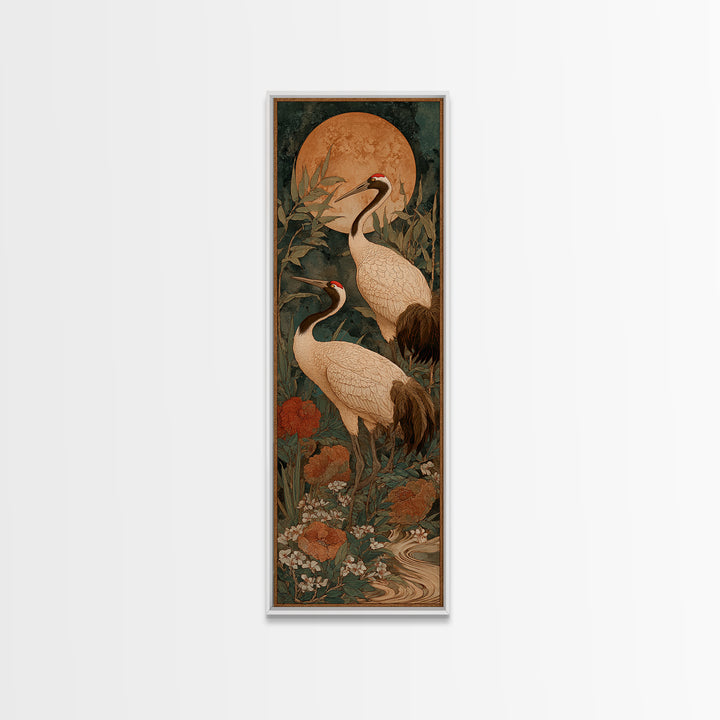 Pair of Cranes Dancing Canvas Print, Bird Art, Original Art, Living Room Decor, Fine Art, Flight, Mcm Decor, Bird Prints, BIR-1x3-39
