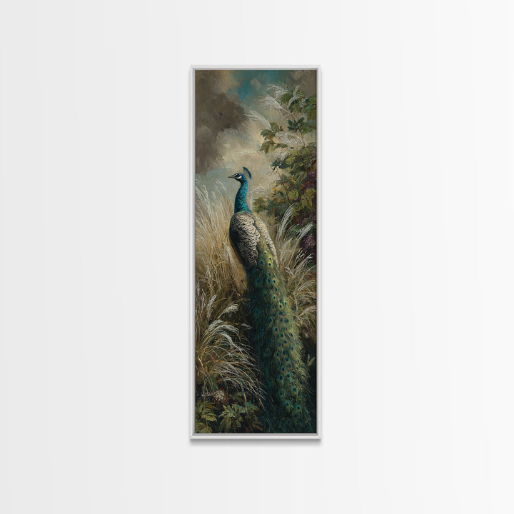 Peacock with Jewel Tone Feather Pattern Canvas Print, Bird Art, Digital Print, Living Room Decor, Fine Art, Flight, Bird Prints, BIR-1x3-43