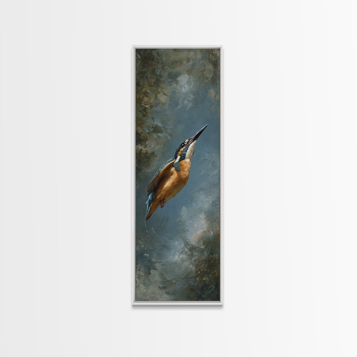 Kingfisher Diving Toward Blue Water Framed Canvas Print, Bird Art, Printable Art, Living Room Decor, Fine Art, Flight, BIR-1x3-47