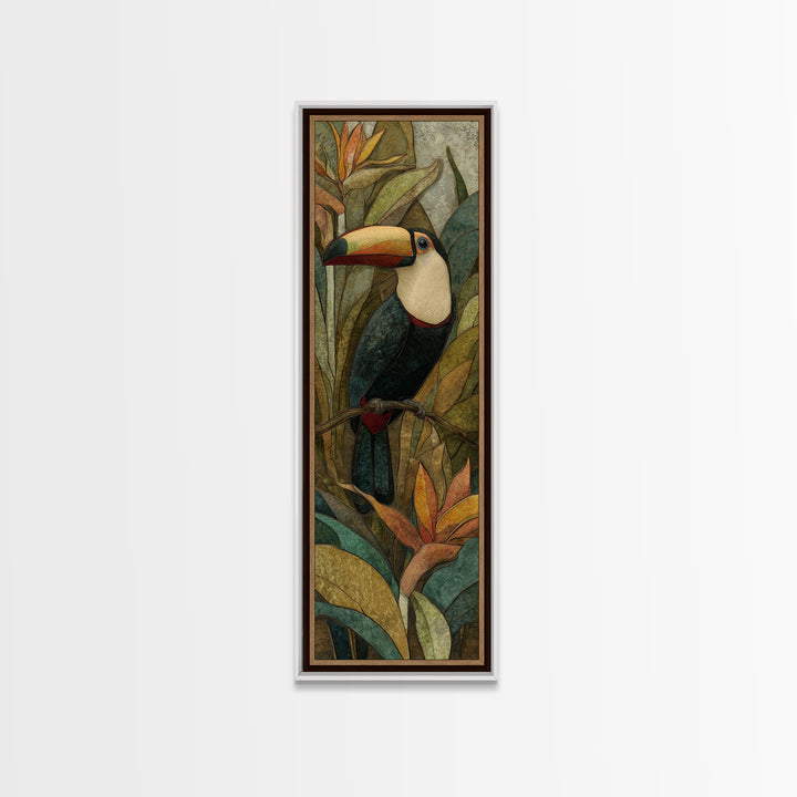 Toucan Framed by Bold Jungle Foliage Canvas Print, Bird Art, Watercolor Painting, Living Room Decor, Fine Art, Flight, BIR-1x3-59