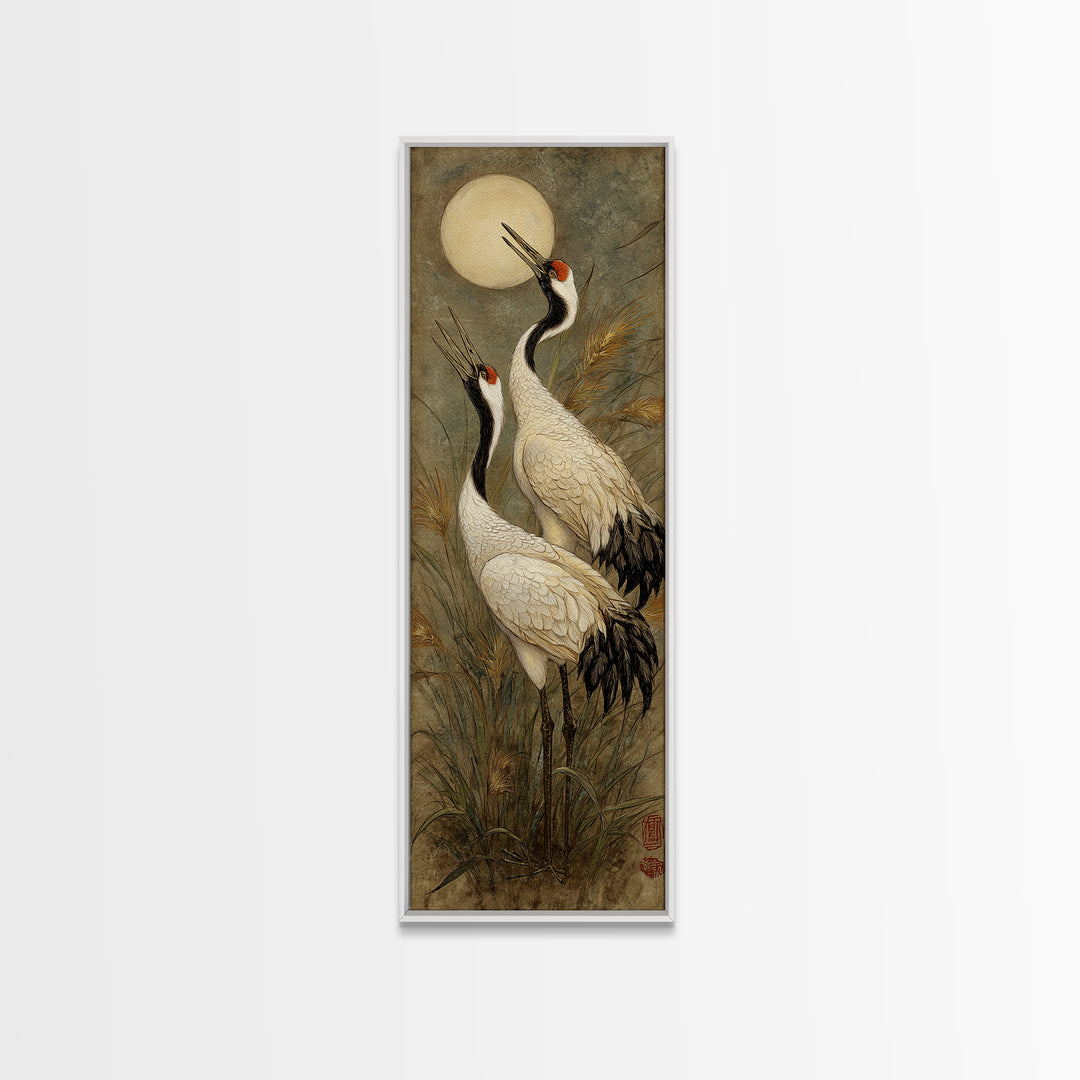 Pair of Cranes Dancing Canvas Print, Bird Art, Gallery Wall, Living Room Decor, Oil Painting, Flight, Gallery Decor, BIR-1x3-63
