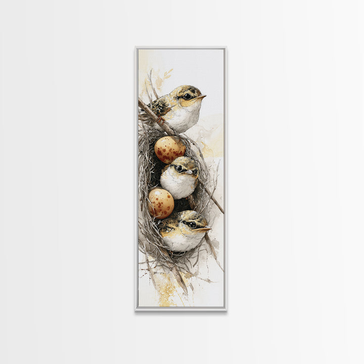 Bird Nest with Eggs and Delicate Twigs Canvas Print, Bird Art, Gallery Decor, Living Room Decor, Oil Painting, Flight, BIR-1x3-82