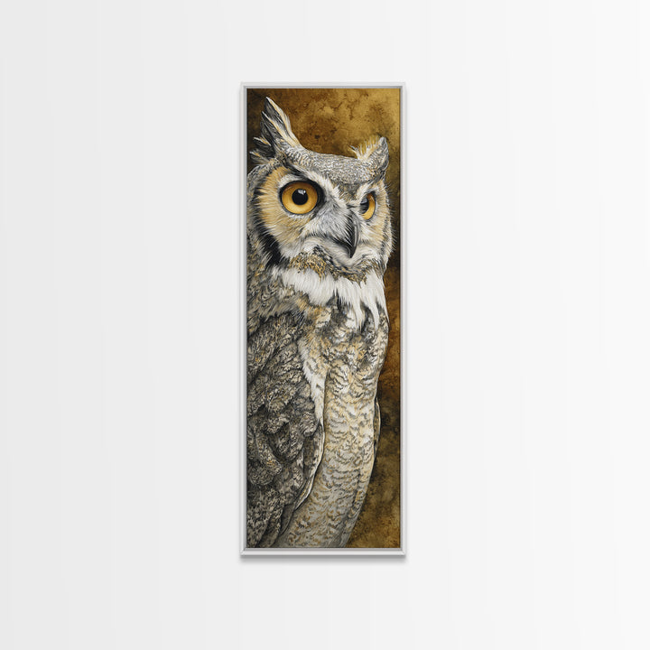 Owl Portrait with Wise Golden Eyes Canvas Print, Bird Art, Bird Prints, Living Room Decor, Fine Art, Flight, Modern Decor, BIR-1x3-89