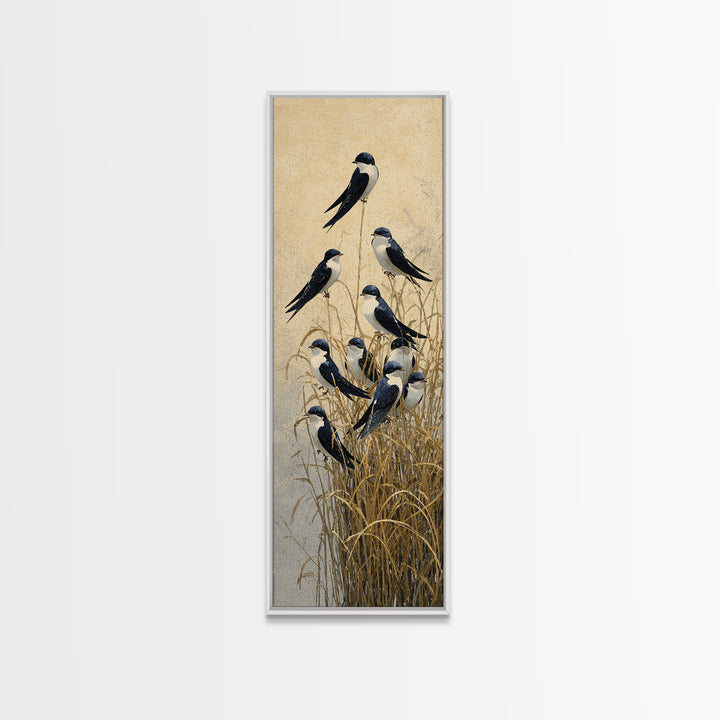 Flock of Swallows Sweeping Across Open Sky Canvas Print, Bird Art, Art Print, Living Room Decor, Oil Painting, Flight, BIR-1x3-90