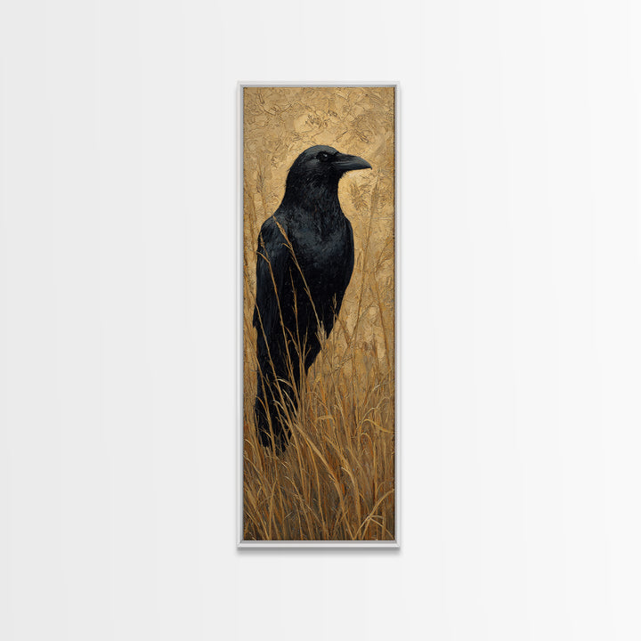 Raven Silhouette with Gothic Atmosphere Canvas Print, Bird Art, Minimalist Decor, Living Room Decor, Fine Art, Flight, BIR-1x3-93