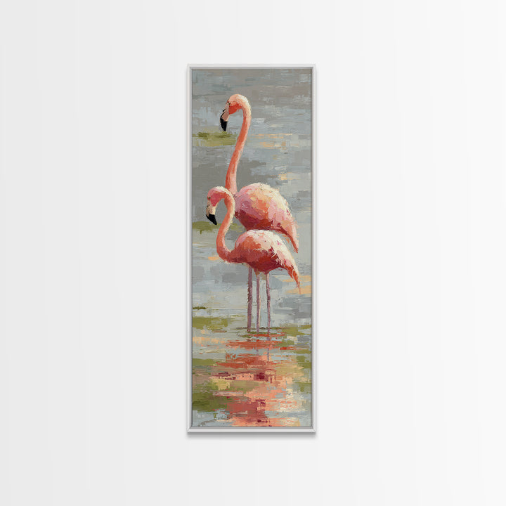 Flamingo Pair in Coral Water Reflections Canvas Print, Bird Art, Fine Art Print, Living Room Decor, Fine Art, Flight, BIR-1x3-94