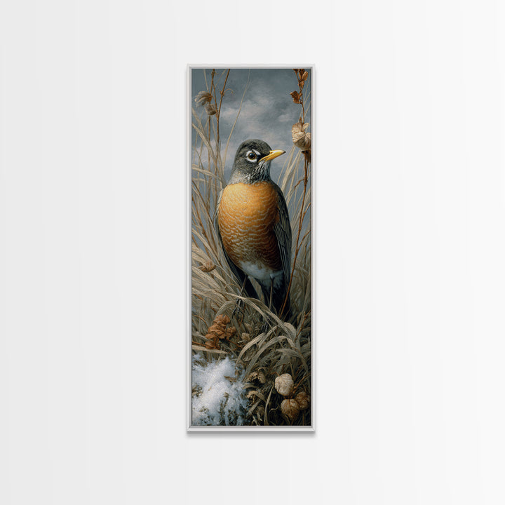 Robin in a Spring Garden with Soft Canvas Print, Bird Art, Nature Wall Art, Living Room Decor, Watercolor Art, Flight, BIR-1x3-99