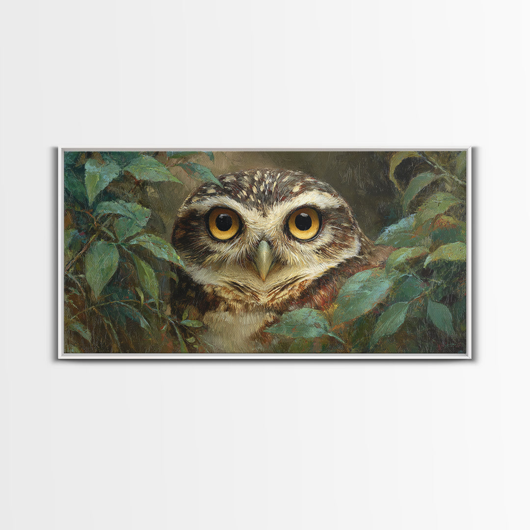 Owl Portrait with Wise Golden Eyes Framed Canvas Print, Bird Art, Home Decor, Living Room Decor, Flight, Modern Wall Art, BIR-2x1-25