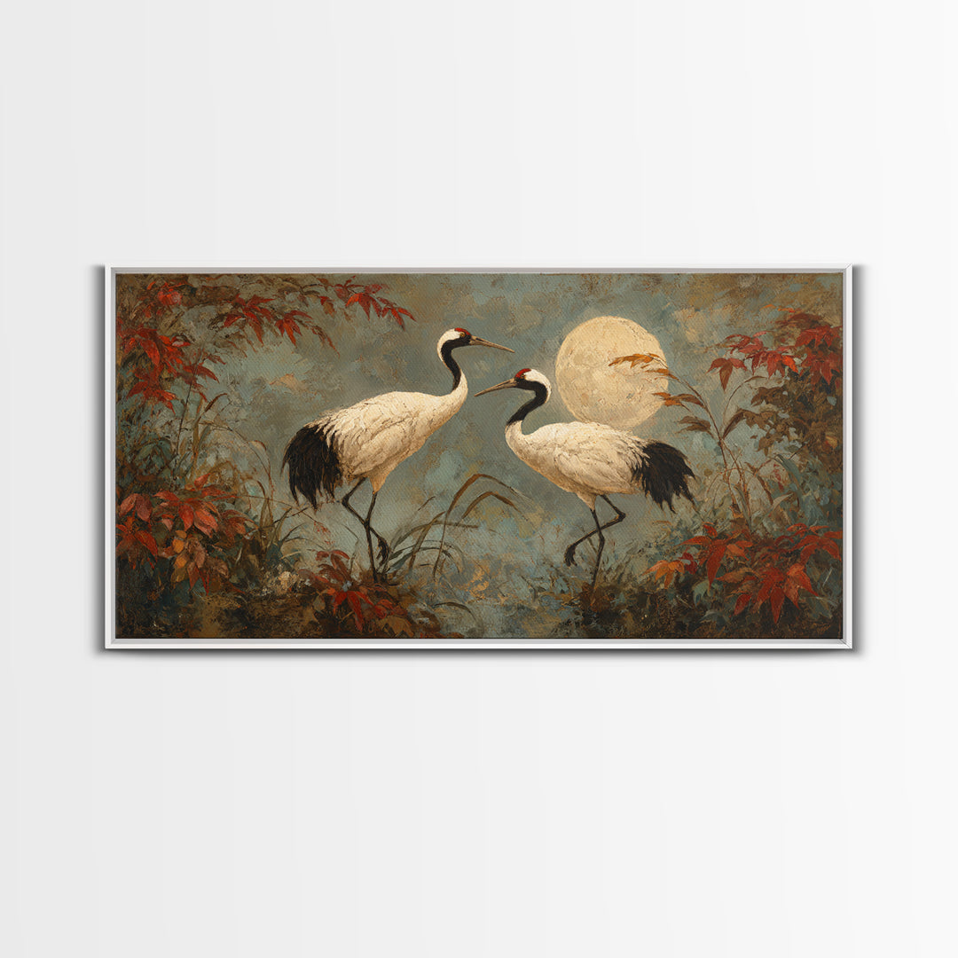 Pair of Cranes Dancing Canvas Print, Bird Art, Watercolor Painting, Living Room Decor, Oil Painting, Flight, Living Room Art, BIR-2x1-47
