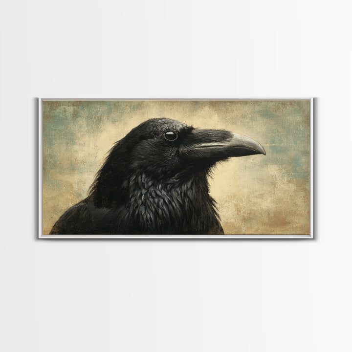 Raven Silhouette with Gothic Atmosphere Canvas Print, Bird Art, Digital Print, Living Room Decor, Oil Painting, Flight, BIR-2x1-53